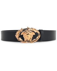 Versace - 'buckle Crest' Zwarte Leren Riem - Lyst