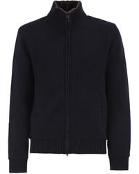 Herno - Pure Wool Knit Jacket With High Collar And Faux Fur Lining - Lyst