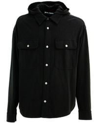 Palm Angels - Hooded Overshirt With Classic Logo And Flap Pockets - Lyst
