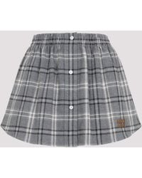 Miu Miu - Checkered Cotton Midi Skirt - Lyst