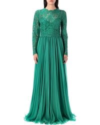 Dolce & Gabbana - Vestido De Encaje De Seda Chifón Verde Floral, Mujer, Talla - Lyst