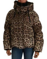 Dolce & Gabbana Winter Leopard Print Down Puffer Jacket - Brown