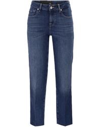 7 For All Mankind - Calie Straight Ankle Stretch Denim Jeans With Metallic Fibre - Lyst