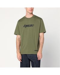 KENZO - Khaki Cotton T-Shirt With Logo - Lyst