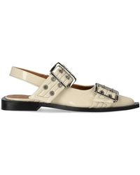 Ganni - Egret Slingback Ballet Flat Shoe With Buckles - Lyst