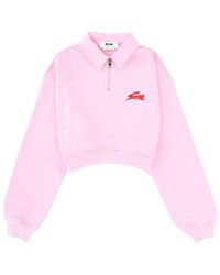 MSGM - Logo Shirt Collar Sweatshirt - Lyst