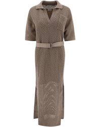 Brunello Cucinelli - Net Knit Dress With Belt - Lyst