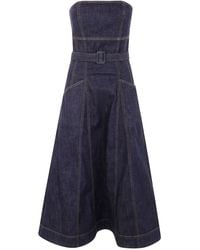 Self-Portrait - Denim Bandeau Midi Dress - Lyst