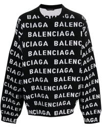 Balenciaga - Allover Logo Crewneck Sweater - Lyst