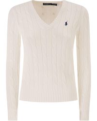 Polo Ralph Lauren - Cotton Cable Knit Jumper With V-Neck - Lyst