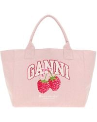 Ganni - Pink Canvas Medium Trapeze Shopping Bag - Lyst