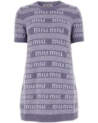 Miu Miu - Embroidered Wool Blend Mini Sweater Dress - Lyst