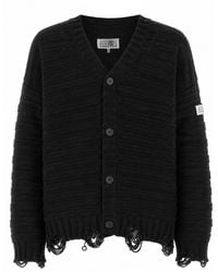 MM6 by Maison Margiela - Regular Fit Wool & Acrylic V-Neck Cardigan - Lyst