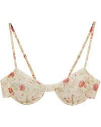 Prada - Floral-Print Lace-Trim Bra - Lyst