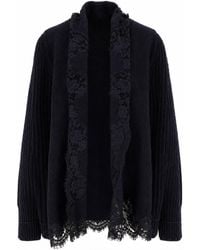 Ermanno Scervino - Ribbed Delicate Lace Trim Knit Cardigan - Lyst