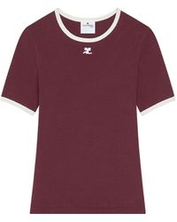 Courreges - Katoenen T-Shirt Met Contrasterende Afwerking - Lyst