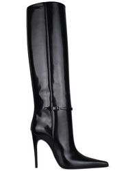 Saint Laurent - Pointed-Toe Leather Stiletto Boots - Lyst