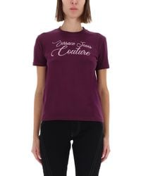 Versace Jeans Couture - T-Shirt With Logo And Rhinestones - Lyst