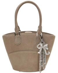 Self-Portrait - Self Portrait Grey Wildleder Charm Tote - Lyst