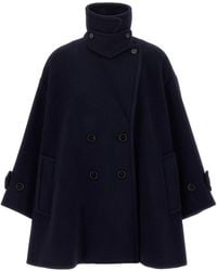 Chloé - Double Breasted Wool Coat Trench E Impermeabili Blu-Donna - Lyst