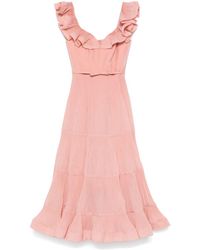 Zimmermann - Pleated Frilled Midi Dress - Lyst