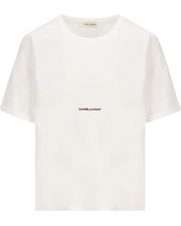 Saint Laurent - Tops ,Wit ,Classic T-Shirt Small Wordmark Logo - Lyst