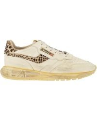 Autry - Reelwind Leather Trainers With Genuine Animal Print Haircalf Details - Lyst