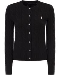Polo Ralph Lauren - Cable Knit Cotton Crew Neck Cardigan - Lyst