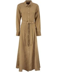 Polo Ralph Lauren - Long Linen Shirt Dress With Belt - Lyst