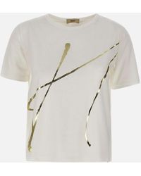 Herno - Maglietta in cotone bianco con stampa grafica dorata - Lyst