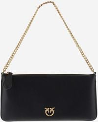 Pinko - Borsa per frizione in pelle rosa con logo - Lyst