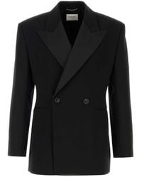 Saint Laurent - Double-Breasted Textured Blazer Jacket - Lyst