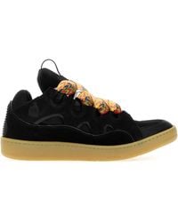Lanvin - Leather And Fabric Curb Sneakers - Lyst