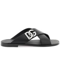 Dolce & Gabbana - Leather Sandals With Dg Logo - Lyst