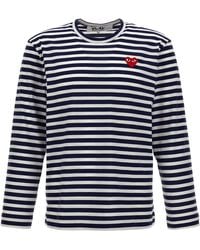 COMME DES GARÇONS PLAY - Comme des garçons juega logotipo parche rayas camiseta - Lyst