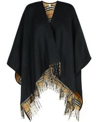 Burberry - Omkeerbare Zwarte Wollen Cape - Lyst