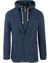 Eleventy - Giacca Con Cappuccio Blu - Lyst