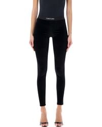 Tom Ford - Black Stretch Velour Logo Leggings - Lyst
