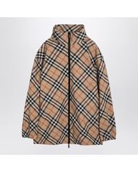 Burberry - Sand Coloured Drawstring Jacket With Check Pattern - Lyst
