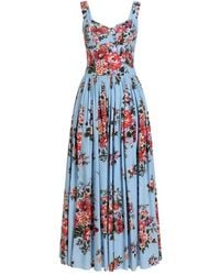 Dolce & Gabbana - Midi Dress With Floral Print - Lyst
