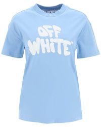 Off-White c/o Virgil Abloh Off White '70's ​​type Logo' Print T-shirt Lichtblauw, Beige Katoen