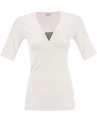 Brunello Cucinelli - Stretch Cotton Rib Jersey T -Shirt mit kostbarem Einsatz - Lyst