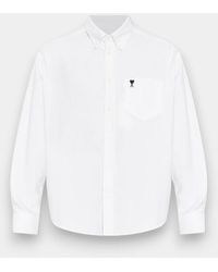 Ami Paris - Camicia Dalla Vestibilità Squadrata, Colletto Button Down E Ricamo Ami De Coeur - Lyst