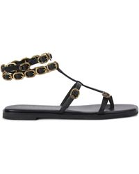 Kurt Geiger - Schwarze Flache Ledersandalen - Lyst