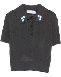 Self-Portrait - Wool Embroidered Polo Shirt - Lyst