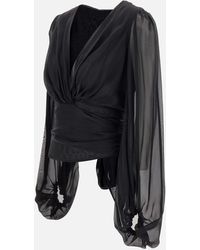 Elisabetta Franchi - Events Silk Voile Blouse noir avec des manches volumineuses - Lyst