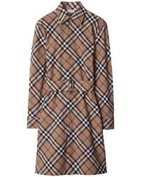 Burberry - Check Wool Blend Chemisier Dress - Lyst