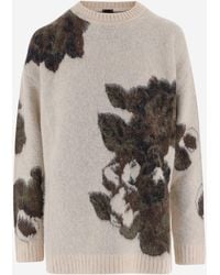 Pinko - Wool And Alpaca Blend Sweater With Floral Pattern - Lyst