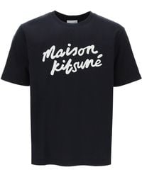 Maison Kitsuné - T -shirt Met Logo In Handschrift - Lyst
