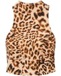 ROTATE BIRGER CHRISTENSEN - Drehen Leopard Print Jersey Crop Top - Lyst